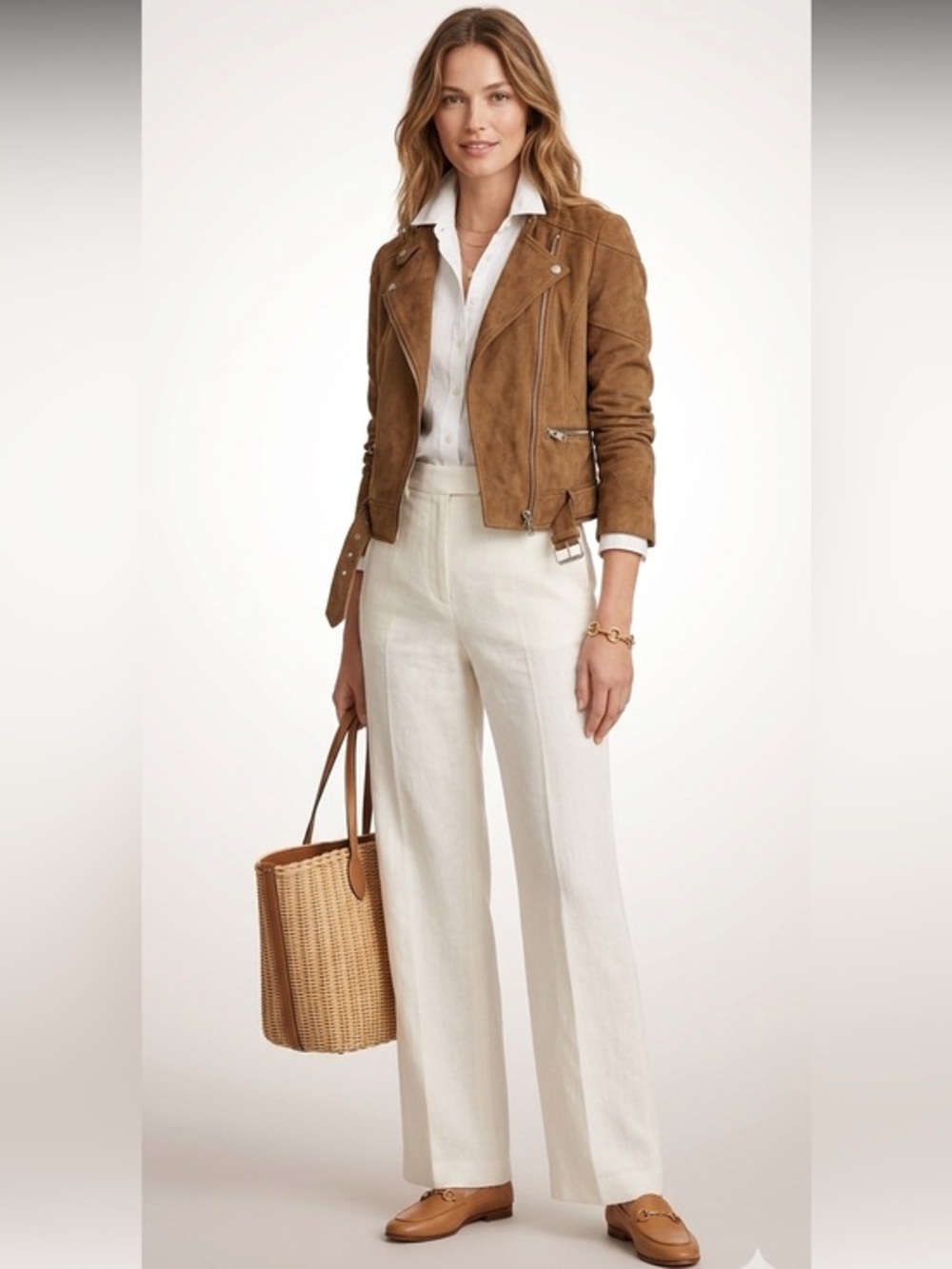 Zara Beige Tan Faux Suede Moto Jacket Size Small